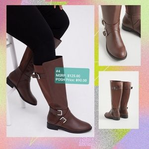 👣TORRID 🍀Brown Faux Leather Side Buckle Knee Boot